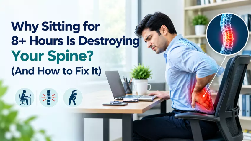 Why sitting for 8+ hours is destroying your spine concept showing posture and back pain